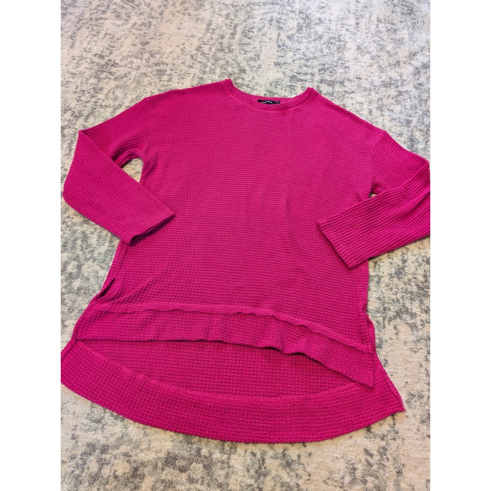 Luxveer Fuchsia Pink Waffle Knit High Low Sweater Long Sleeve Top Women's Small